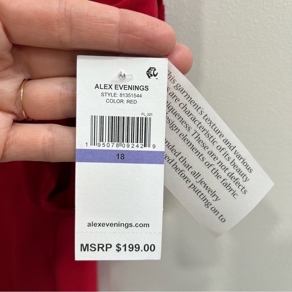 Alex Evenings Women's Red Long Knot Front Dress with Embellished Short Sleeve 18 - Picture 10 of 11